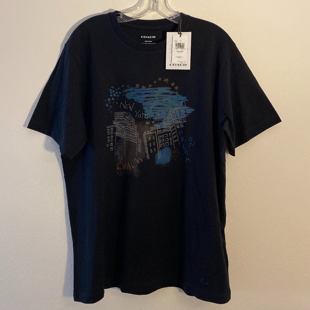 Coach Black T-Shirt Doodle Graphic New York Dream On for Men's L Size C7831